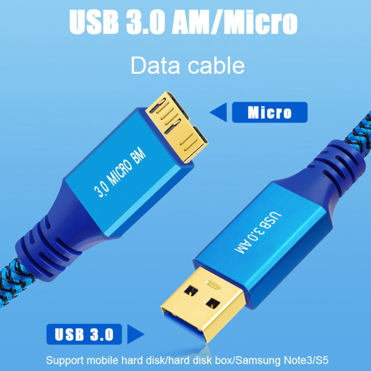 USB 3.0 Male To Micro USB 3.0 Male Braided Cable, Length:0.3m(Blue) by buy2fix