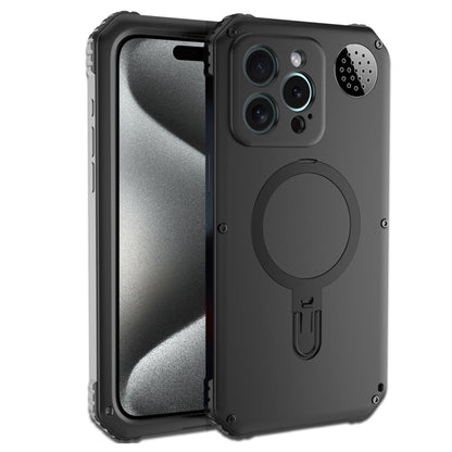 For iPhone 15 Pro Max Aromatherapy MagSafe Holder Life Waterproof Rugged Phone Case(Black) - iPhone 15 Pro Max Cases by buy2fix | Online Shopping UK | buy2fix
