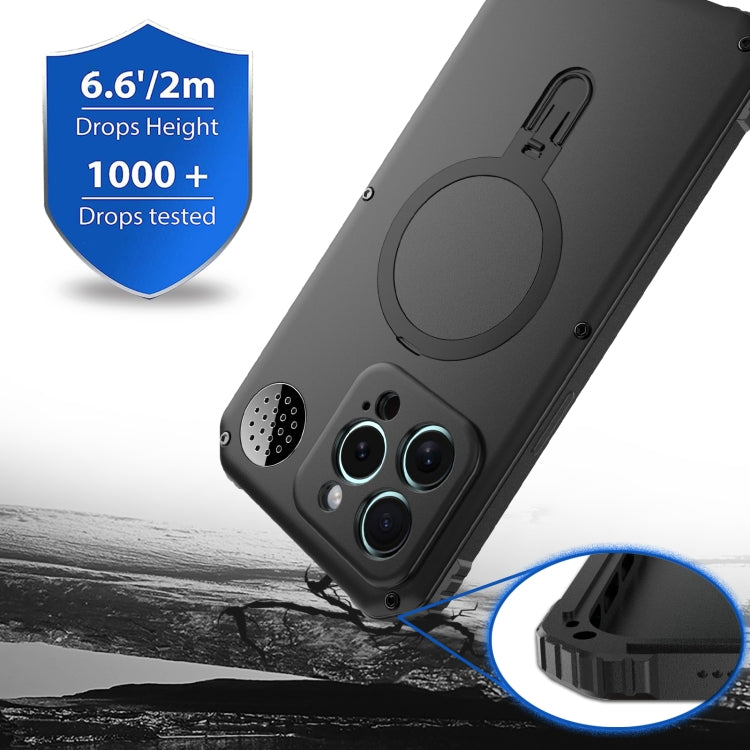 For iPhone 15 Pro Max Aromatherapy MagSafe Holder Life Waterproof Rugged Phone Case(Black) - iPhone 15 Pro Max Cases by buy2fix | Online Shopping UK | buy2fix