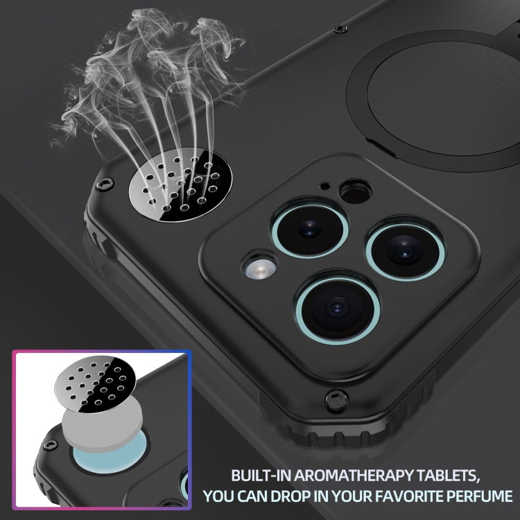 For iPhone 15 Pro Max Aromatherapy MagSafe Holder Life Waterproof Rugged Phone Case(Black) - iPhone 15 Pro Max Cases by buy2fix | Online Shopping UK | buy2fix