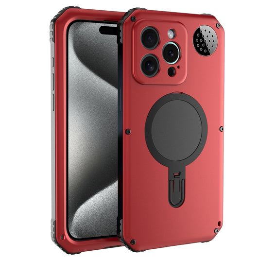 For iPhone 15 Pro Aromatherapy MagSafe Holder Life Waterproof Rugged Phone Case(Red) - iPhone 15 Pro Cases by buy2fix | Online Shopping UK | buy2fix