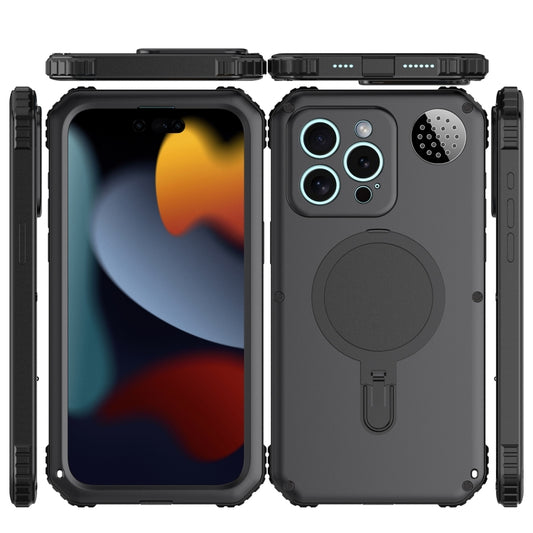 For iPhone 15 Pro Aromatherapy MagSafe Holder Life Waterproof Rugged Phone Case(Black) - iPhone 15 Pro Cases by buy2fix | Online Shopping UK | buy2fix