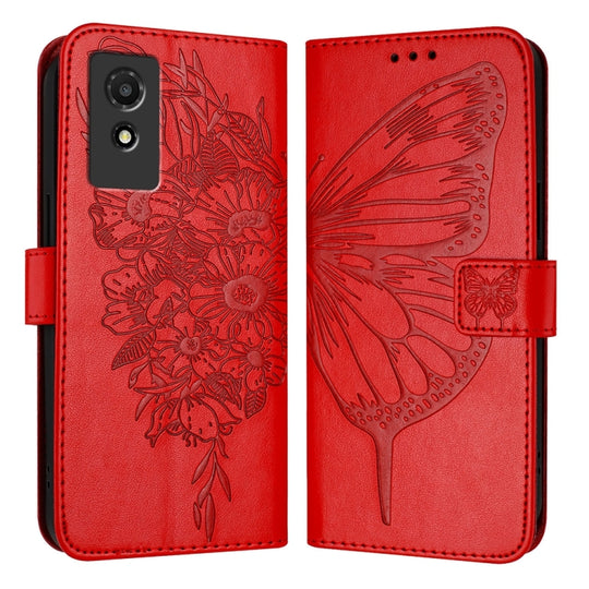 For TCL 501 Embossed Butterfly Leather Phone Case(Red)