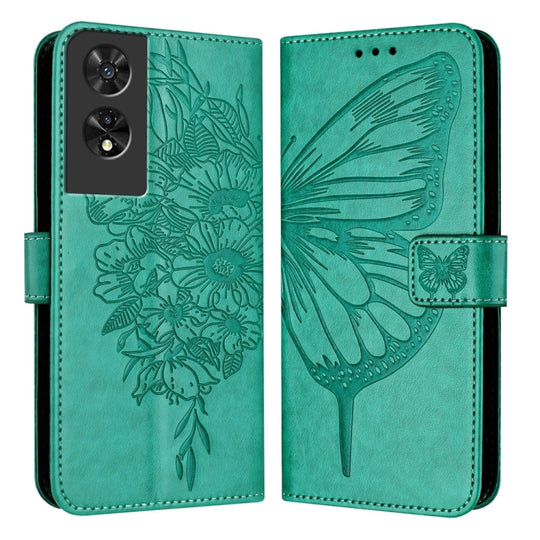 For TCL 505 Embossed Butterfly Leather Phone Case(Green)