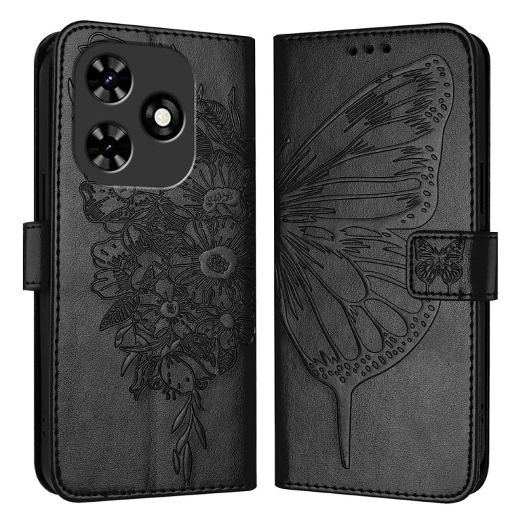 For Tecno Spark Go 2024 / Spark 20C Embossed Butterfly Leather Phone Case(Black) by buy2fix
