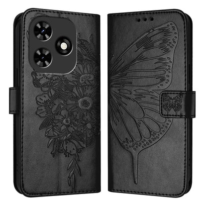 For Tecno Spark Go 2024 / Spark 20C Embossed Butterfly Leather Phone Case(Black) by buy2fix