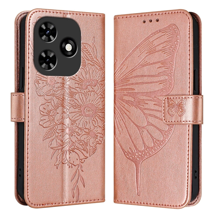 For Tecno Spark Go 2024 / Spark 20C Embossed Butterfly Leather Phone Case(Rose Gold) by buy2fix
