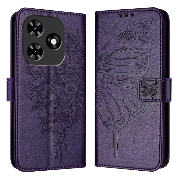 For Tecno Spark Go 2024 / Spark 20C Embossed Butterfly Leather Phone Case(Dark Purple) by buy2fix