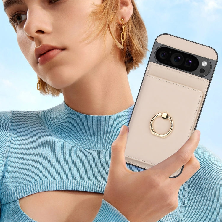 For Google Pixel 9 RFID Anti-theft Card Ring Holder Phone Case(White) by buy2fix