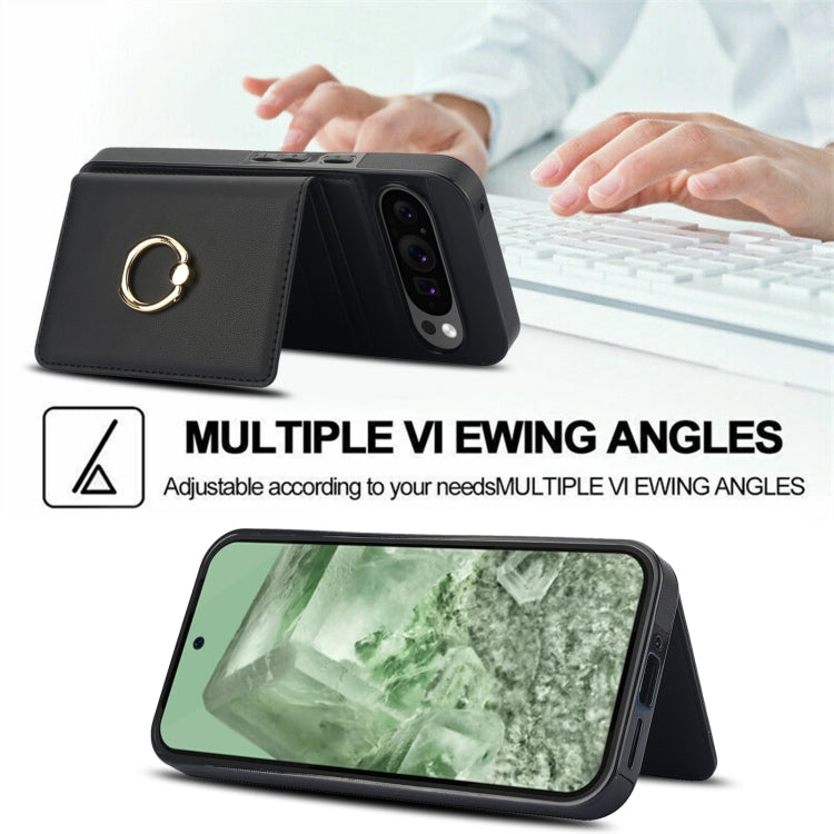 For Google Pixel 9 RFID Anti-theft Card Ring Holder Phone Case(Black) by buy2fix
