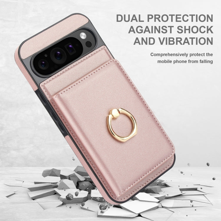 For Google Pixel 9 RFID Anti-theft Card Ring Holder Phone Case(Rose Gold) by buy2fix