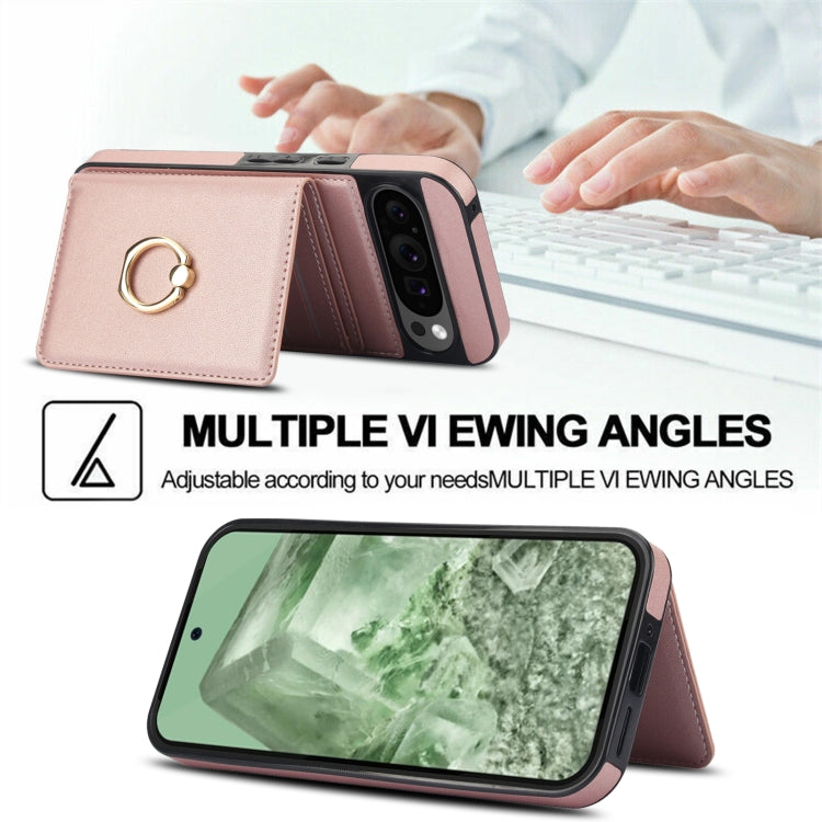 For Google Pixel 9 RFID Anti-theft Card Ring Holder Phone Case(Rose Gold) by buy2fix