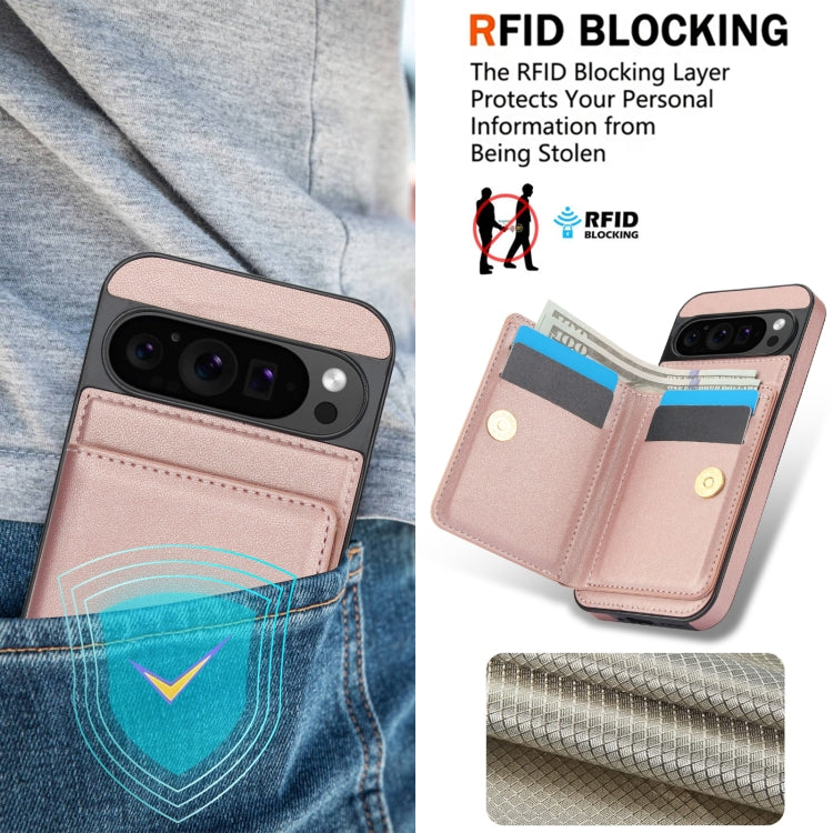 For Google Pixel 9 RFID Anti-theft Card Ring Holder Phone Case(Rose Gold) by buy2fix