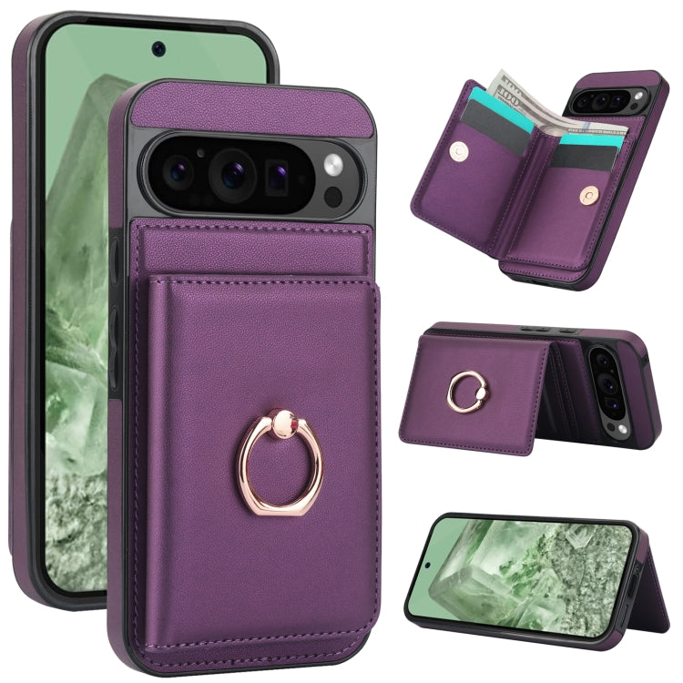 For Google Pixel 9 RFID Anti-theft Card Ring Holder Phone Case(Dark Purple) by buy2fix