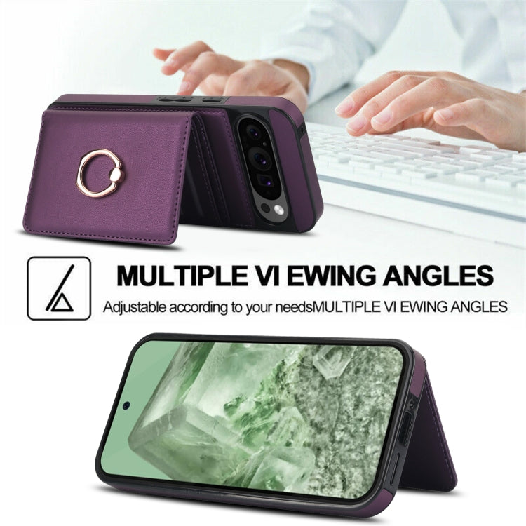For Google Pixel 9 RFID Anti-theft Card Ring Holder Phone Case(Dark Purple) by buy2fix