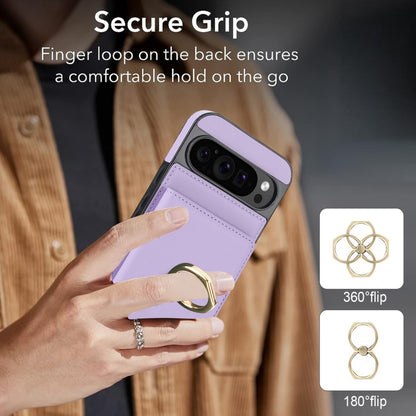 For Google Pixel 9 RFID Anti-theft Card Ring Holder Phone Case(Purple) by buy2fix