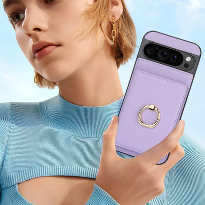 For Google Pixel 9 RFID Anti-theft Card Ring Holder Phone Case(Purple) by buy2fix