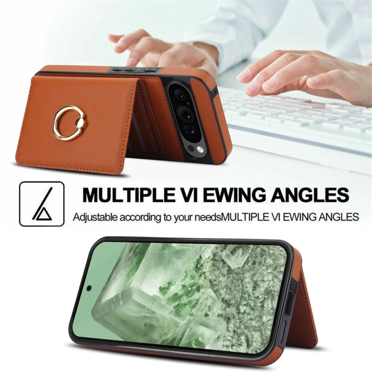 For Google Pixel 9 RFID Anti-theft Card Ring Holder Phone Case(Brown) by buy2fix