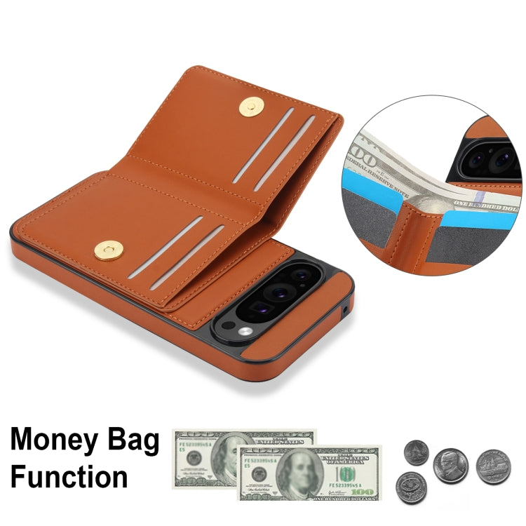 For Google Pixel 9 RFID Anti-theft Card Ring Holder Phone Case(Brown) by buy2fix