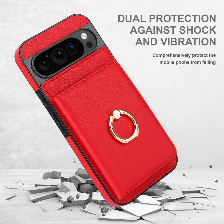 For Google Pixel 9 Pro XL RFID Anti-theft Card Ring Holder Phone Case(Red) by buy2fix