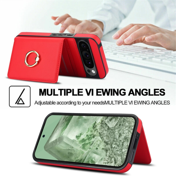 For Google Pixel 9 Pro XL RFID Anti-theft Card Ring Holder Phone Case(Red) by buy2fix