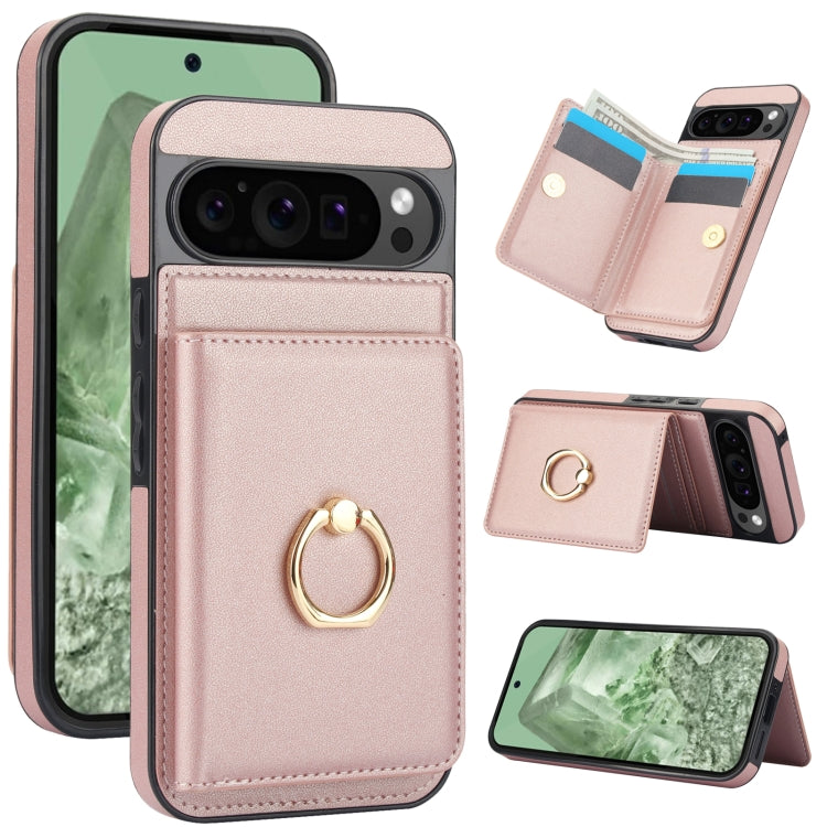 For Google Pixel 9 Pro XL RFID Anti-theft Card Ring Holder Phone Case(Rose Gold) by buy2fix