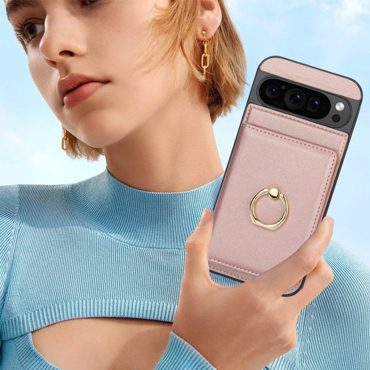 For Google Pixel 9 Pro XL RFID Anti-theft Card Ring Holder Phone Case(Rose Gold) by buy2fix