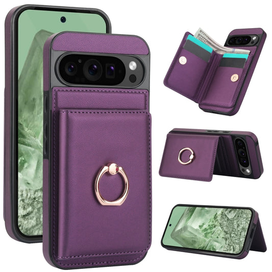 For Google Pixel 9 Pro XL RFID Anti-theft Card Ring Holder Phone Case(Dark Purple) by buy2fix