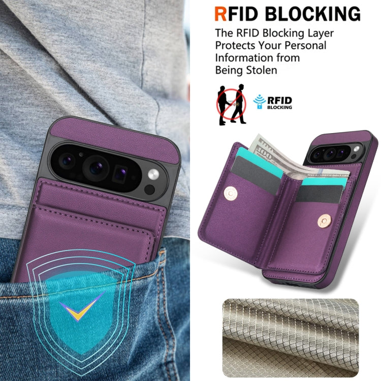For Google Pixel 9 Pro XL RFID Anti-theft Card Ring Holder Phone Case(Dark Purple) by buy2fix