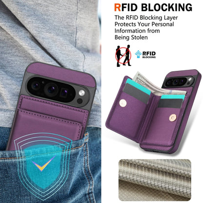 For Google Pixel 9 Pro XL RFID Anti-theft Card Ring Holder Phone Case(Dark Purple) by buy2fix