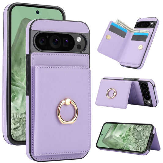 For Google Pixel 9 Pro XL RFID Anti-theft Card Ring Holder Phone Case(Purple) by buy2fix
