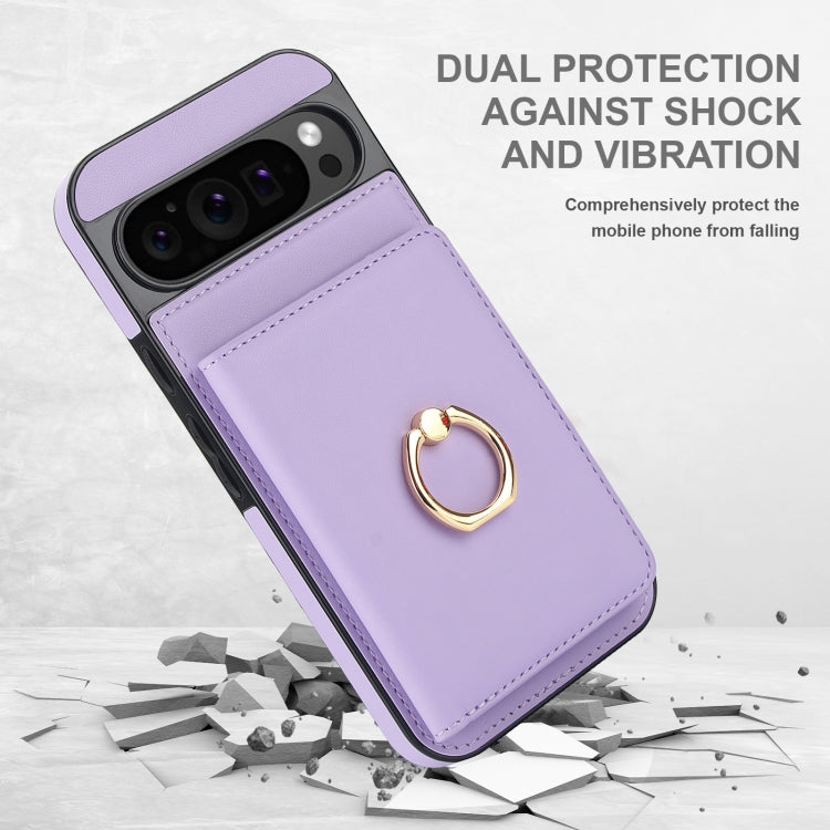 For Google Pixel 9 Pro XL RFID Anti-theft Card Ring Holder Phone Case(Purple) by buy2fix