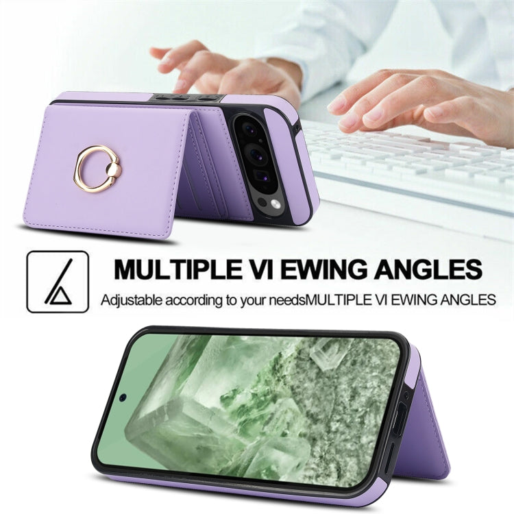 For Google Pixel 9 Pro XL RFID Anti-theft Card Ring Holder Phone Case(Purple) by buy2fix