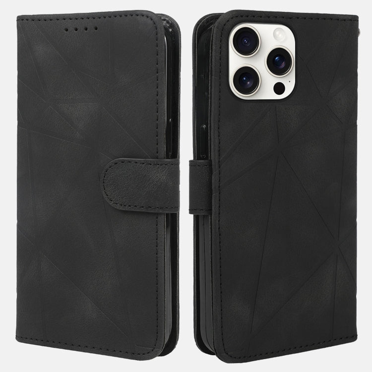 For iPhone 16 Pro Max Skin Feel Geometric Lines Leather Phone Case(Black) by buy2fix