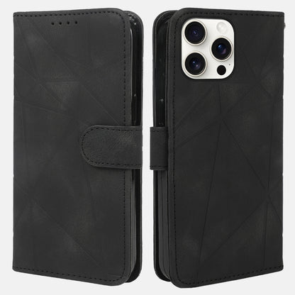 For iPhone 16 Pro Max Skin Feel Geometric Lines Leather Phone Case(Black) by buy2fix
