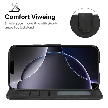 For iPhone 16 Pro Max Skin Feel Geometric Lines Leather Phone Case(Black) by buy2fix