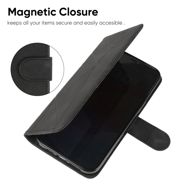 For iPhone 16 Pro Max Skin Feel Geometric Lines Leather Phone Case(Black) by buy2fix