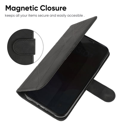 For iPhone 16 Pro Max Skin Feel Geometric Lines Leather Phone Case(Black) by buy2fix