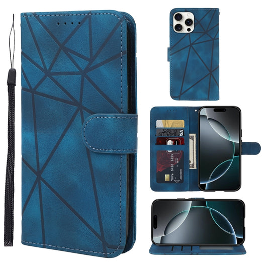 For iPhone 16 Pro Skin Feel Geometric Lines Leather Phone Case(Blue) by buy2fix