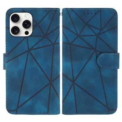 For iPhone 16 Pro Skin Feel Geometric Lines Leather Phone Case(Blue) by buy2fix