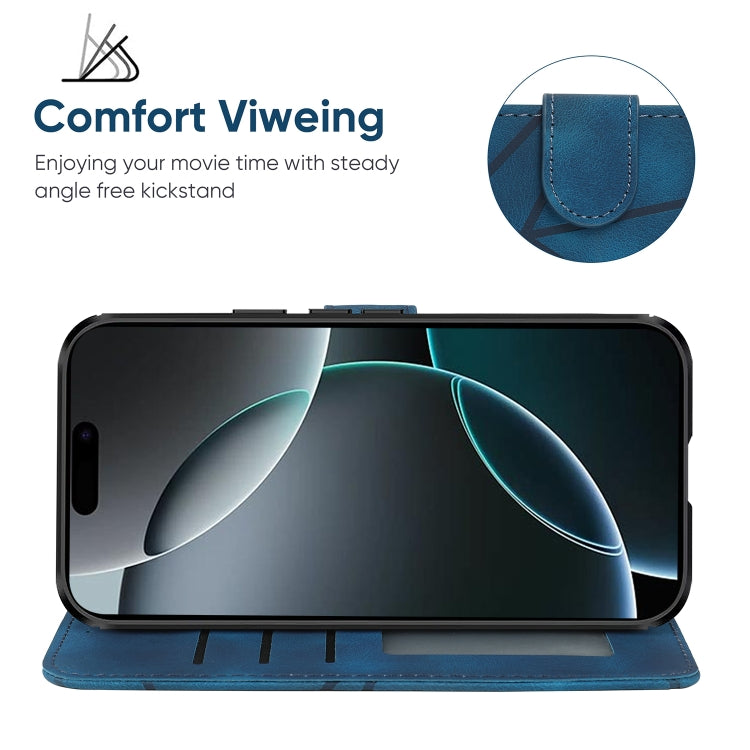 For iPhone 16 Pro Skin Feel Geometric Lines Leather Phone Case(Blue) by buy2fix