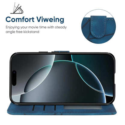 For iPhone 16 Pro Skin Feel Geometric Lines Leather Phone Case(Blue) by buy2fix