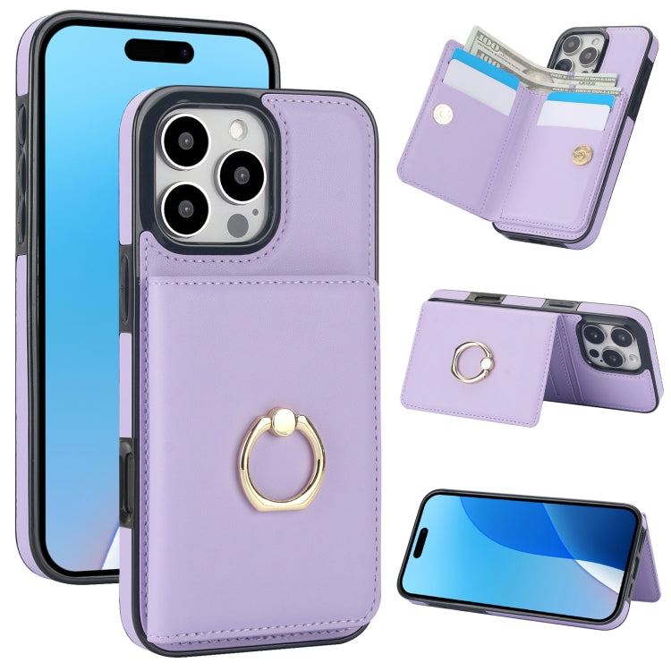 For iPhone 16 Pro RFID Anti-theft Card Ring Holder Phone Case(Purple) by buy2fix