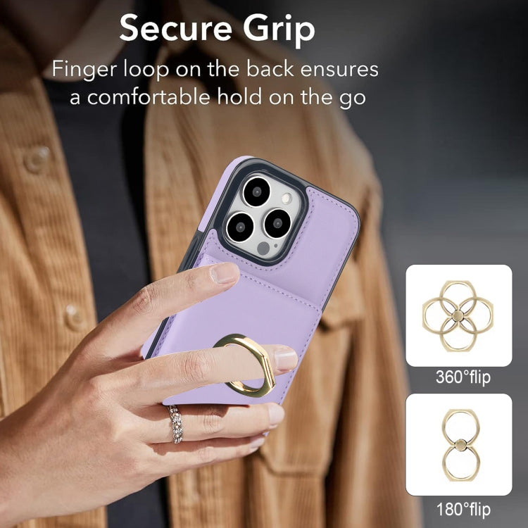 For iPhone 16 Pro RFID Anti-theft Card Ring Holder Phone Case(Purple) by buy2fix