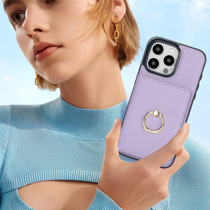 For iPhone 16 Pro RFID Anti-theft Card Ring Holder Phone Case(Purple) by buy2fix
