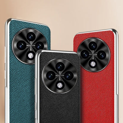 For OPPO A3 Pro Silver Edge Cross Texture PU Leather Phone Case(Dark Green) by buy2fix