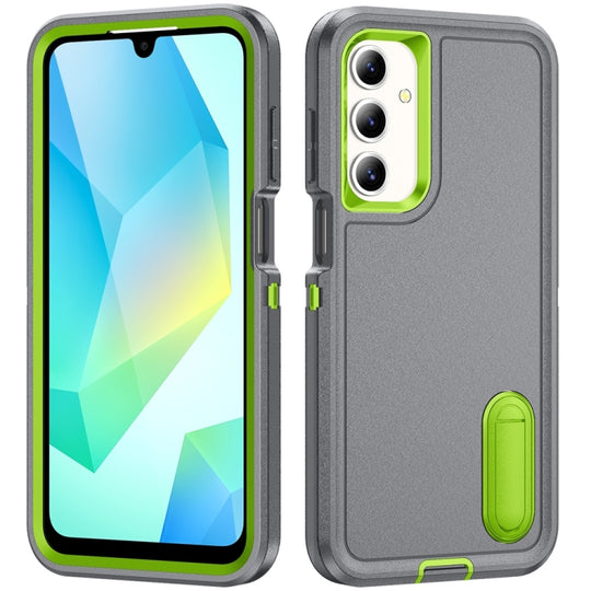 For Samsung Galaxy A16 4G Rugged PC Hybrid Silicone Phone Case with Holder(Grey+Fresh Green)
