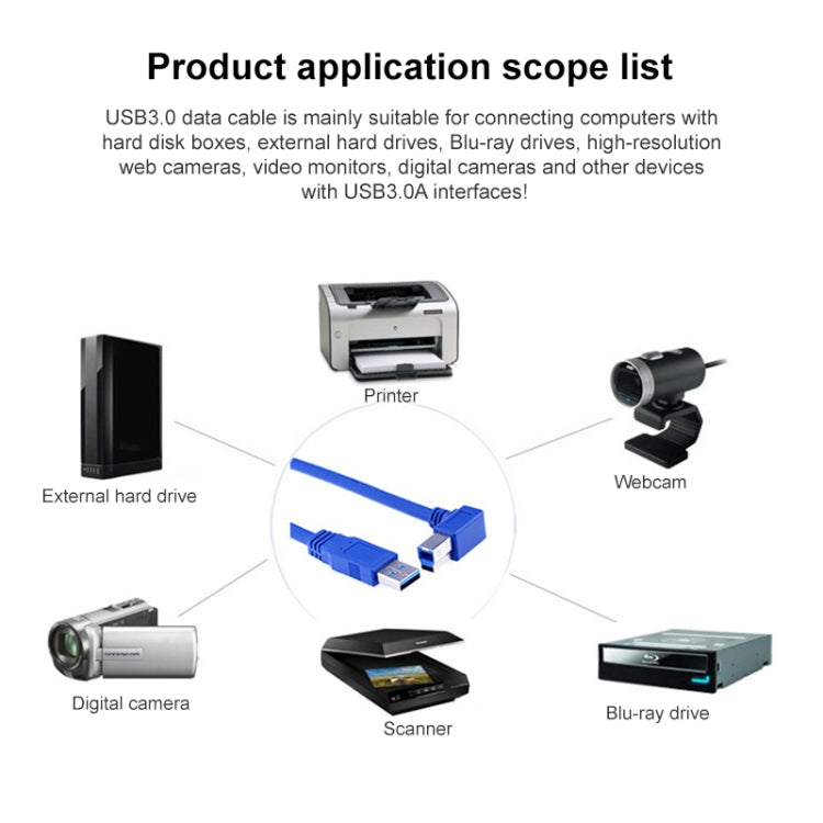 USB 3.0 A Male to B Male 90 Degree Connector Cable for Printer / Hard Disk, Length: 1m(Blue) by buy2fix