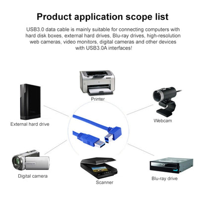 USB 3.0 A Male to B Male 90 Degree Connector Cable for Printer / Hard Disk, Length: 1m(Blue) by buy2fix