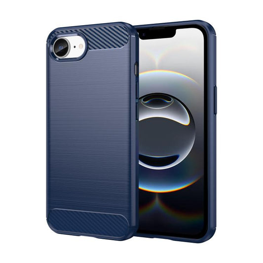 For iPhone 16e Brushed Texture Carbon Fiber TPU Phone Case(Blue) by buy2fix